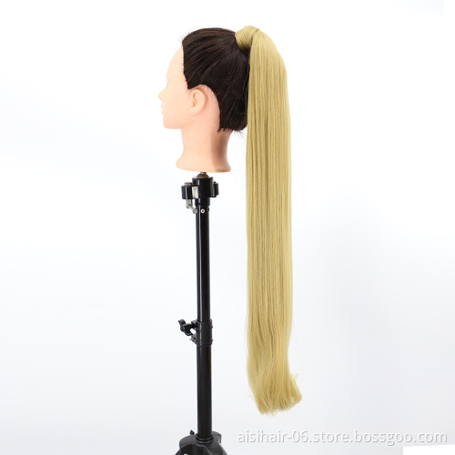 Aisi Hair Popular Long Straight Curly Wave End Magic Paste Blonde Ponytail Hair Drawstring Synthetic Ponytail Hair Extension